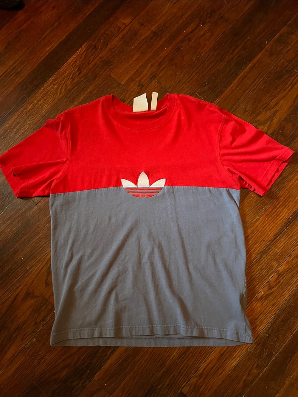 adidas Two-Tone Trefoil Crewneck Tee in Red and Gray
